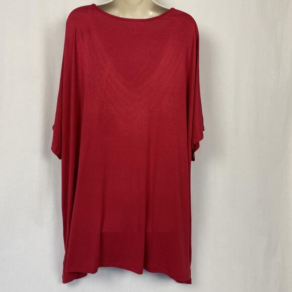Catherines Top 3X Red Rhinestone Embellished V Neck Dolman Slinky Knit Glam - Picture 5 of 13